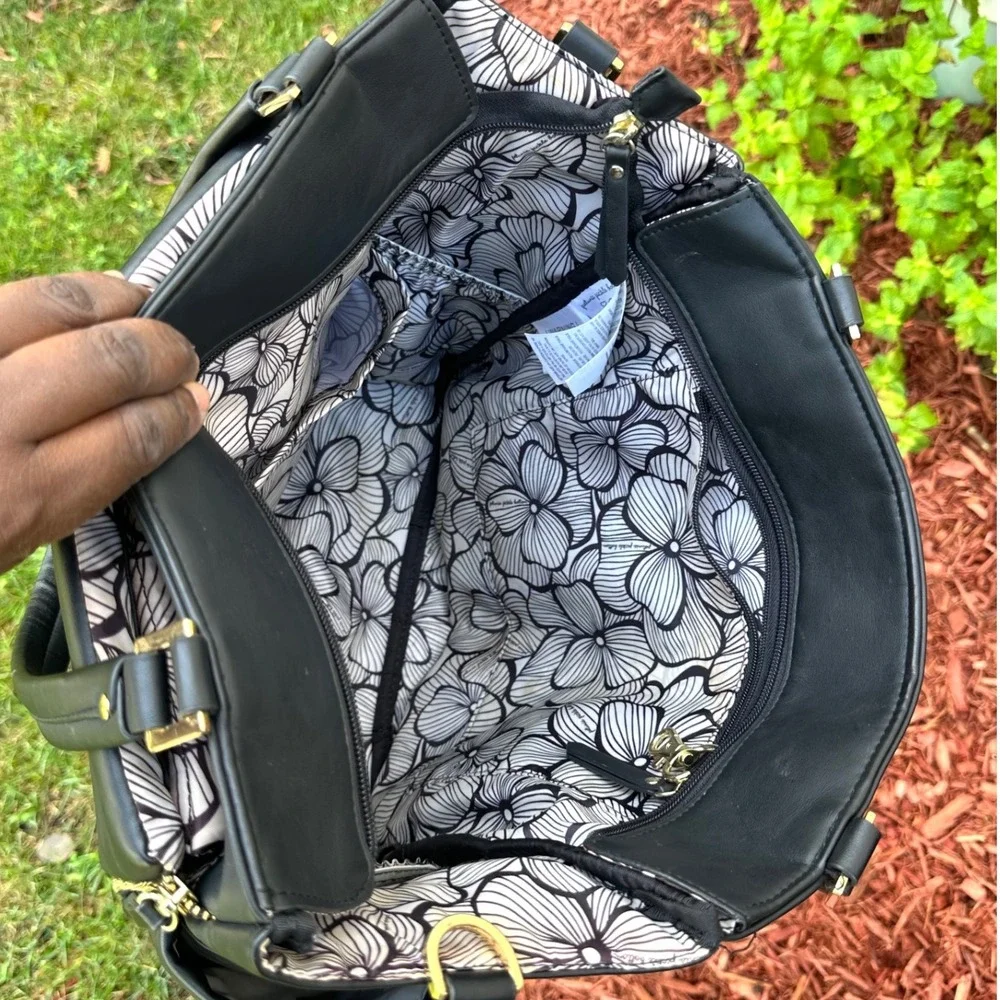 Petunia Pickle Bottom City Carryall Tote Black Faux Leather Diaper Bag